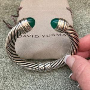 David Yurman Green Onyx Hinged Cuff Bracelet